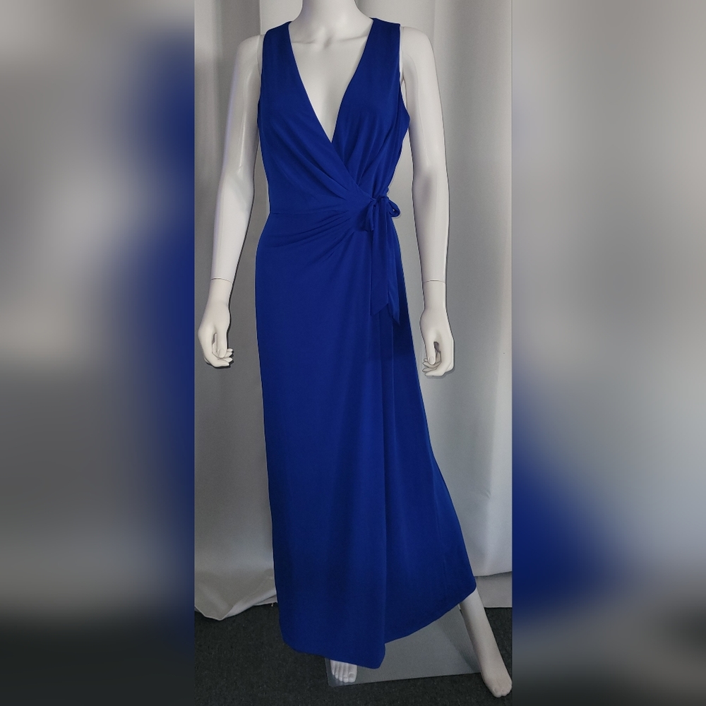 London Style Collection Wide Leg Jumpsuit w/ Faux Wrap Front Sz 4